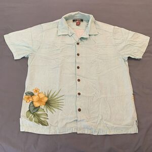 La Cabana Shirt Mens Small Blue Floral Hawaiian Button Up Rayon Tropical Summer